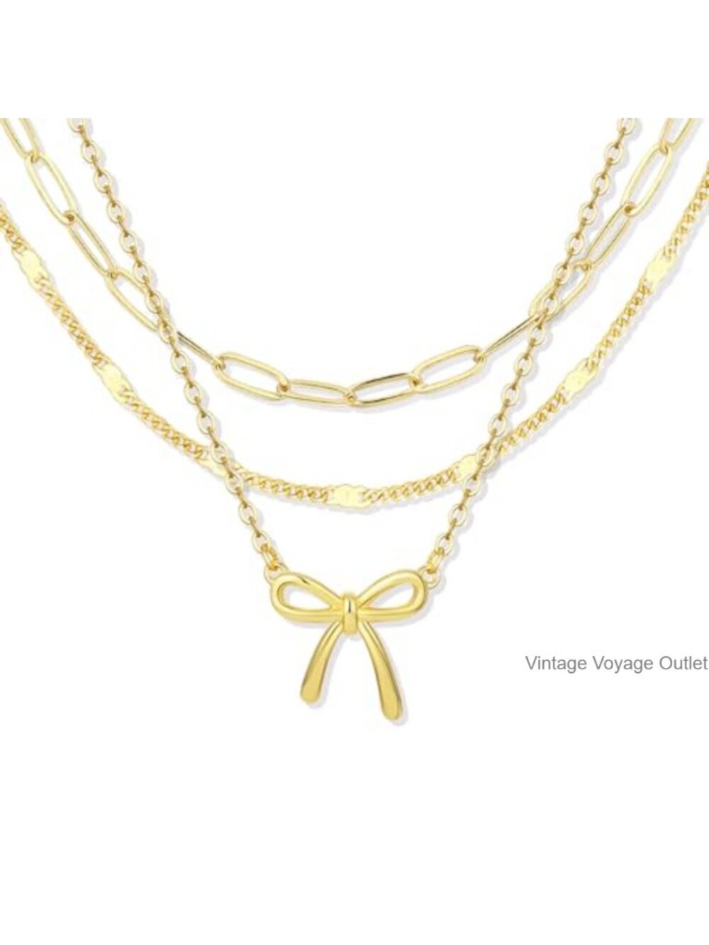 14K Gold Plated Layered Bow Necklace Set for Women